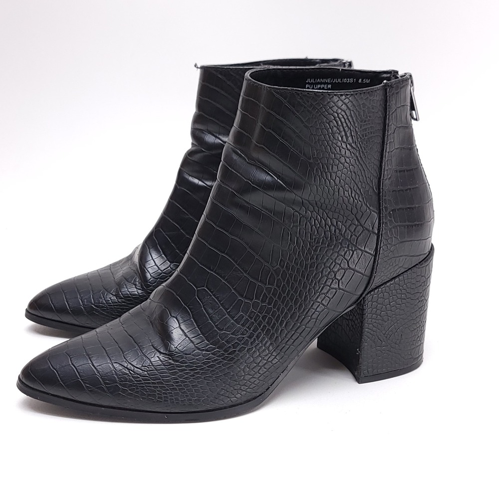 Steve Madden Julianne Womens Black Croc Embossed Block Heel Ankle Boots 8.5M